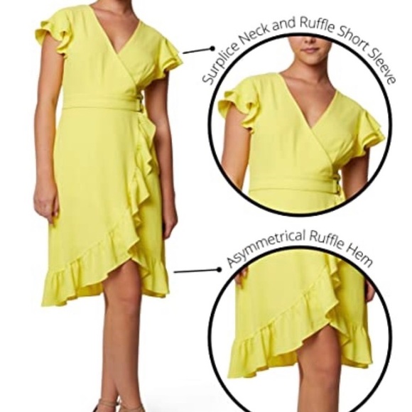 Laundry NWT By Shelli Segal Short Sleeve,V-Neck Ruffled Asymmetrical Hem Yellow - Picture 3 of 15